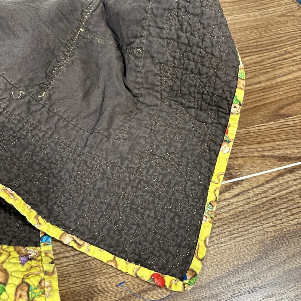 Vintage Handmade Monkeys and Bananas Quilt Reversible 32x32‎ Inches Cotton 1970s